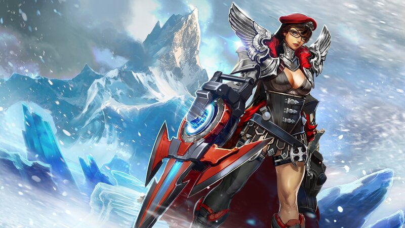 Female Warrior with Weapon — Blue, Dramatic, Winter