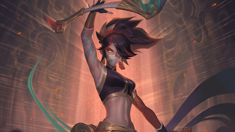 Female Warrior with Weapon — Purple, Dramatic, Digital Art, Mask