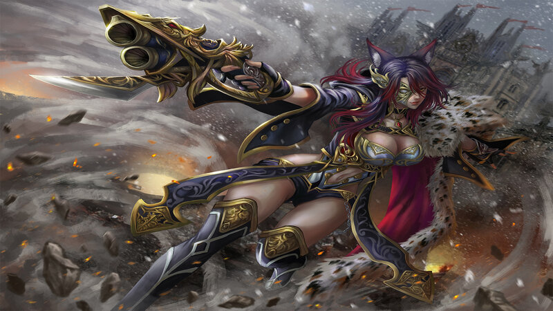 Female Warrior with Weapon — Purple, Dramatic, Winter
