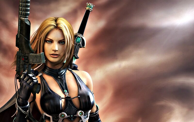Female Warrior with Weapons — Brown, Dramatic, Digital Art, Gun
