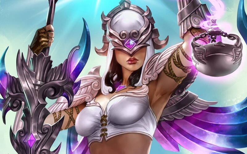 Female Warrior with Weapons — White, Dramatic, Digital Art