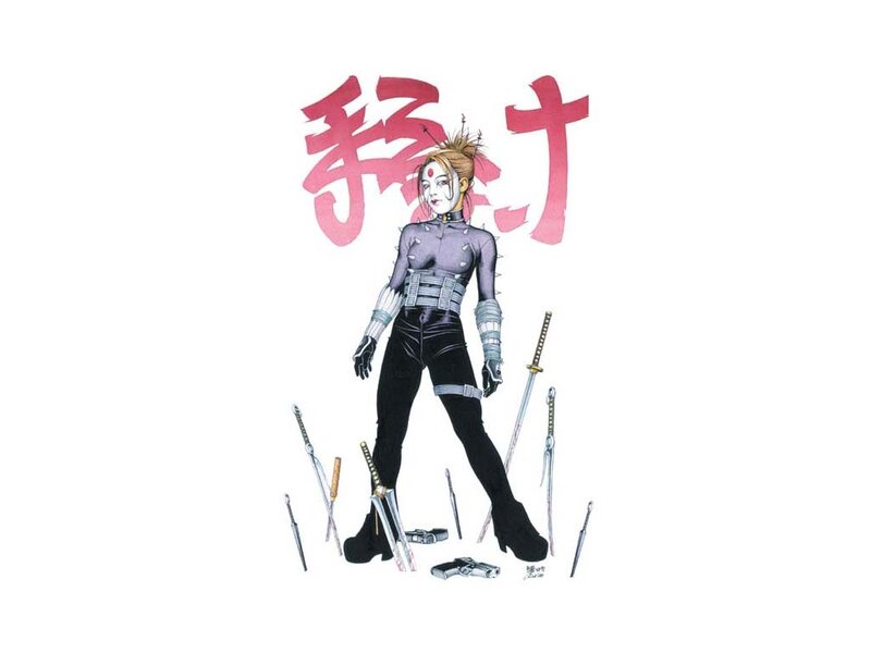 Female Warrior with Weapons — White