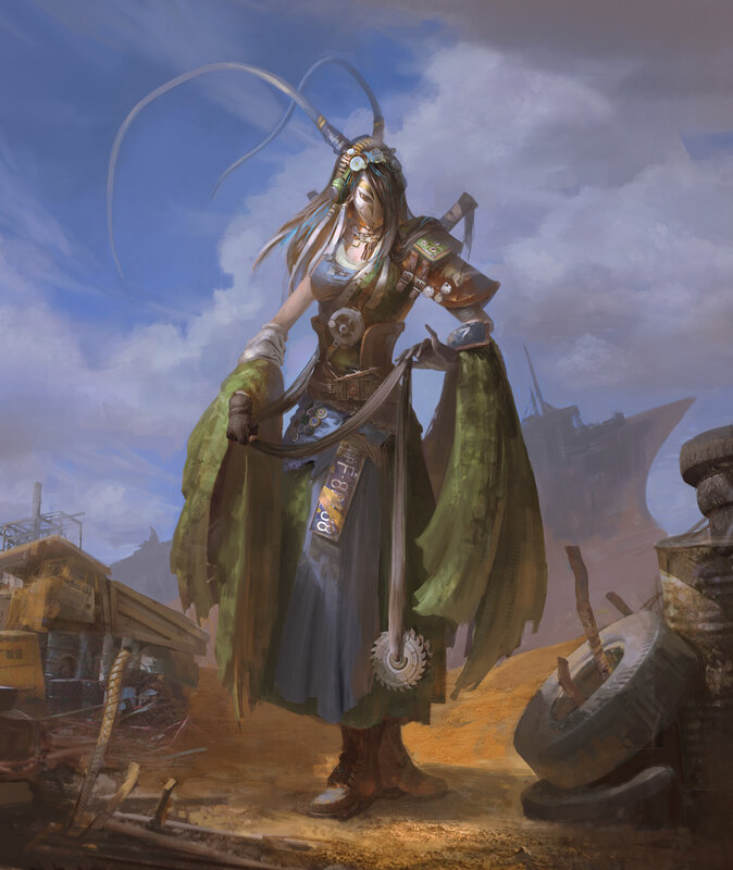 Female Warrior with Whip — Green