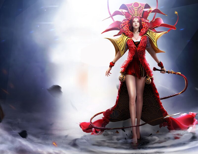 Female Warrior with Whip — Red, Dramatic, Digital Art