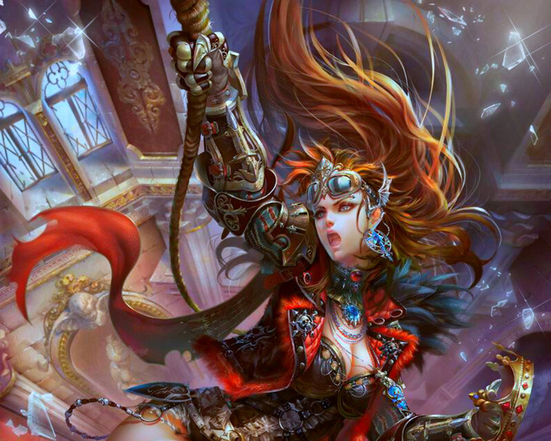 Female Warrior with Whip — Red, Dramatic
