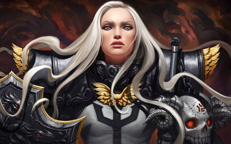Female Warrior with White Hair — Black