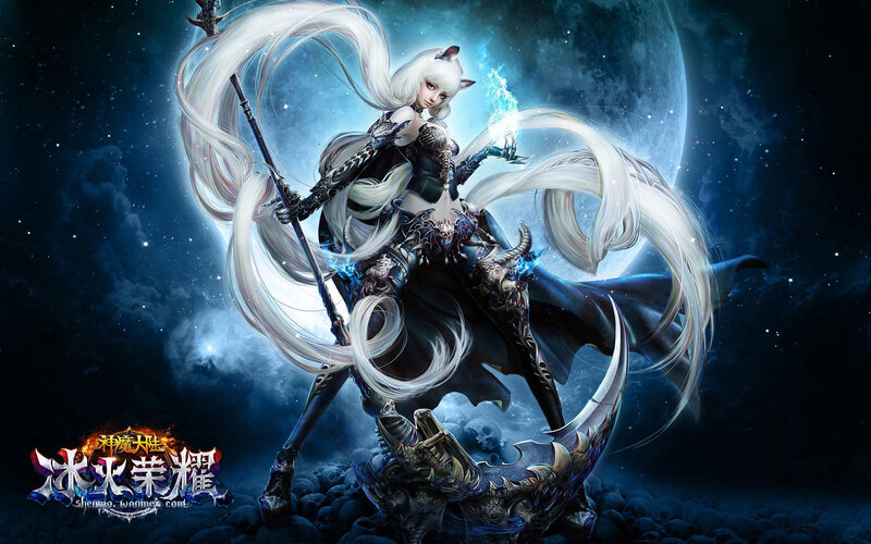 Female Warrior with White Hair — Blue