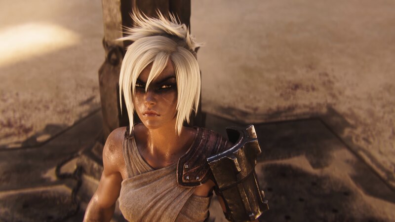 Female Warrior with White Hair — Brown, Dramatic, Afternoon