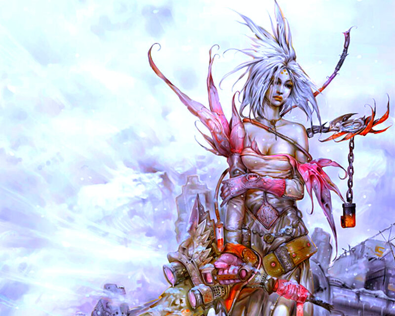 Female Warrior with White Hair — Dramatic