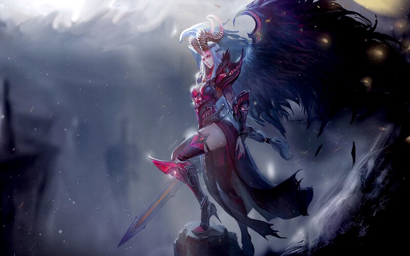 Female Warrior with Wings — Black, Dramatic, Digital Art, Sword, Armor