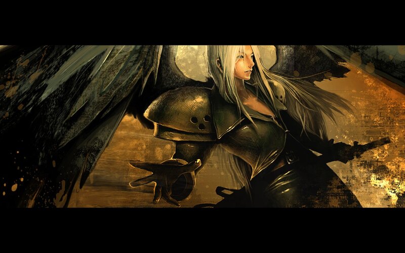 Female Warrior with Wings — Black, Dramatic, Night, Digital Art, Armor, Gun