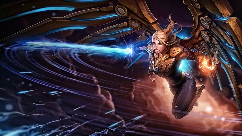 Female Warrior with Wings — Blue, Dramatic, Digital Art, Energy Blade