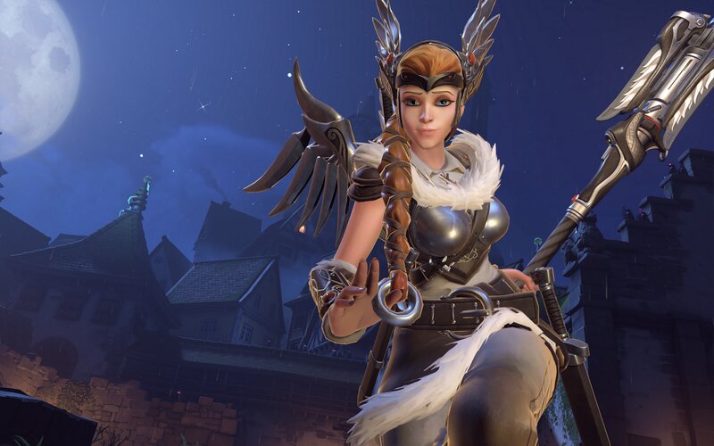 Female Warrior with Wings — Blue, Dramatic, Night, 3d Render