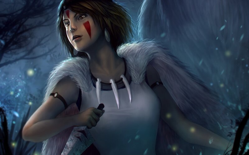 Female Warrior with Wings — Blue, Dramatic, Night, Digital Art, Face Paint