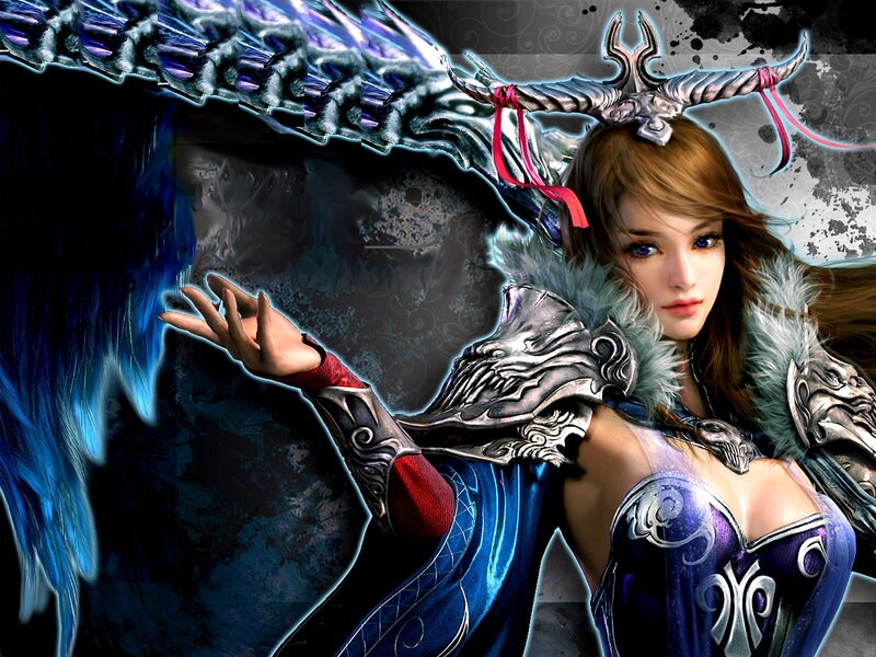 Female Warrior with Wings — Blue, Dramatic