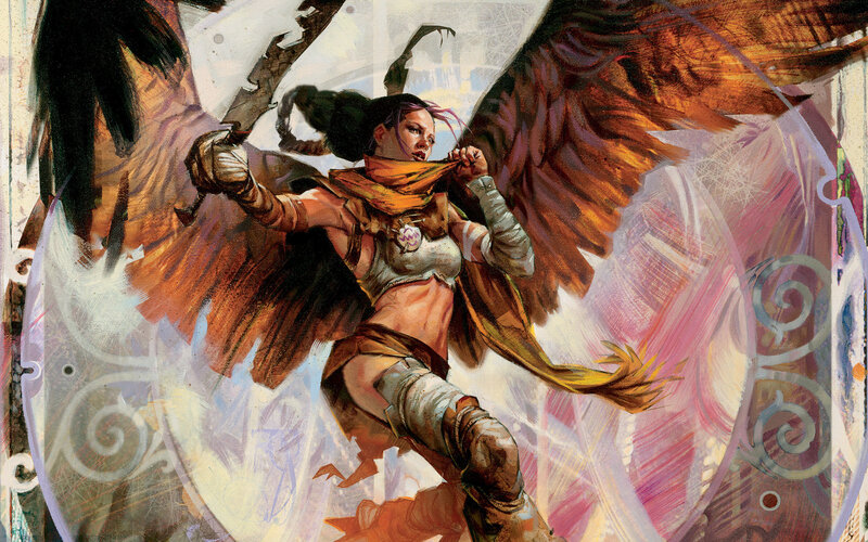 Female Warrior with Wings — Brown, Dramatic, Digital Art, Sword, Scarf