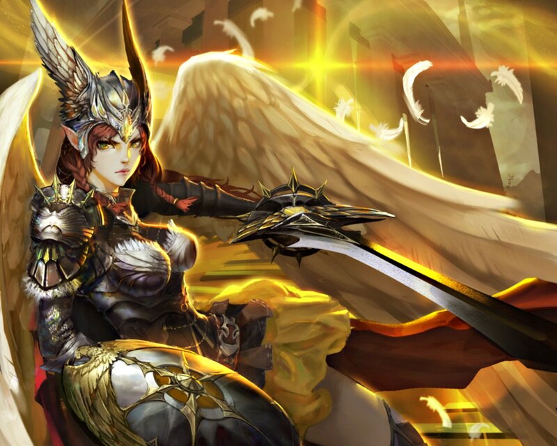 Female Warrior with Wings — Gold, Dramatic