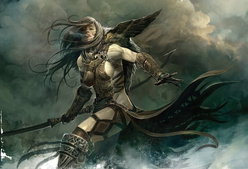 Female Warrior with Wings — Gray