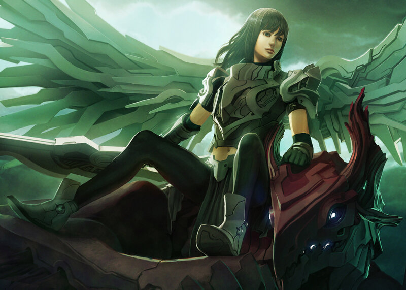 Female Warrior with Wings — Green, Dramatic, Digital Art, Dragon