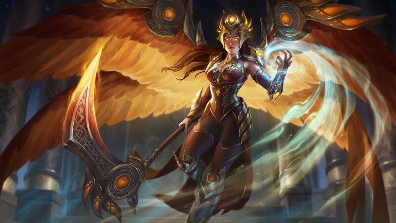 Female Warrior with Wings — Orange, Dramatic, Digital Art