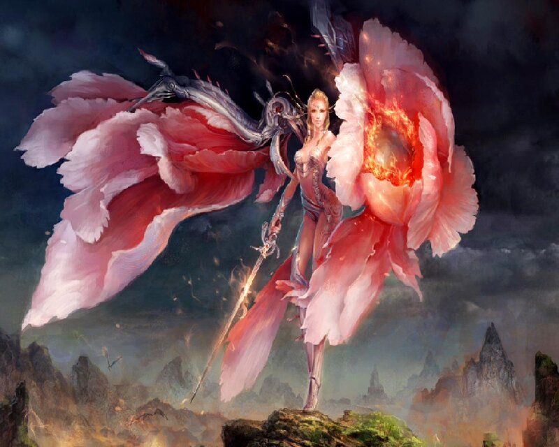 Female Warrior with Wings — Pink, Dramatic