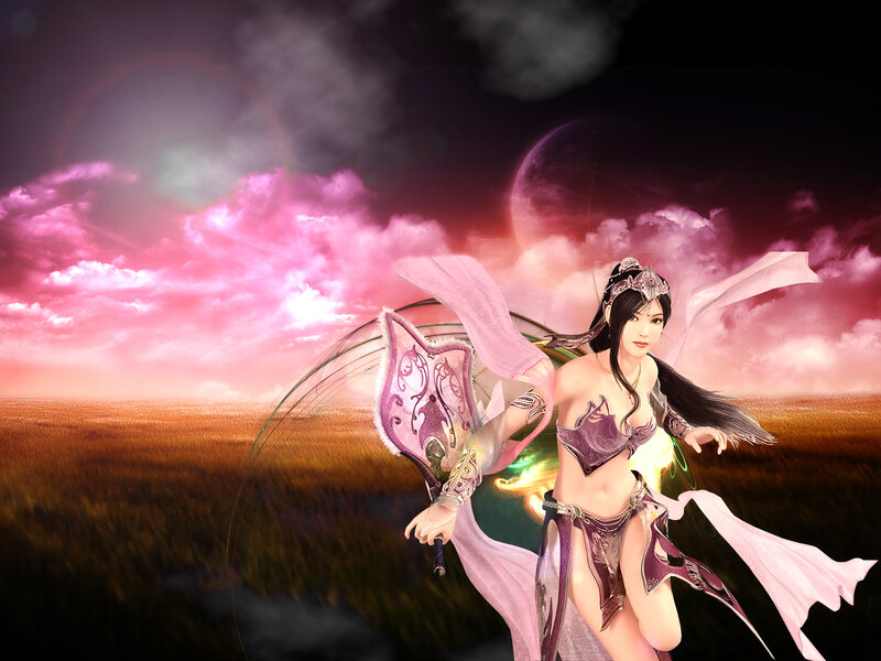 Female Warrior with Wings — Pink