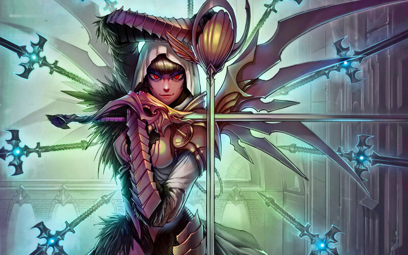 Female Warrior with Wings — Purple, Dramatic, Digital Art, Swords