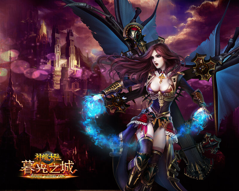 Female Warrior with Wings — Purple, Dramatic, Night