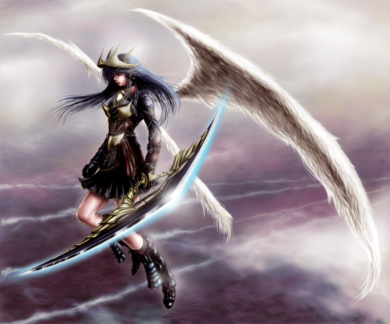 Female Warrior with Wings — Purple, Dramatic