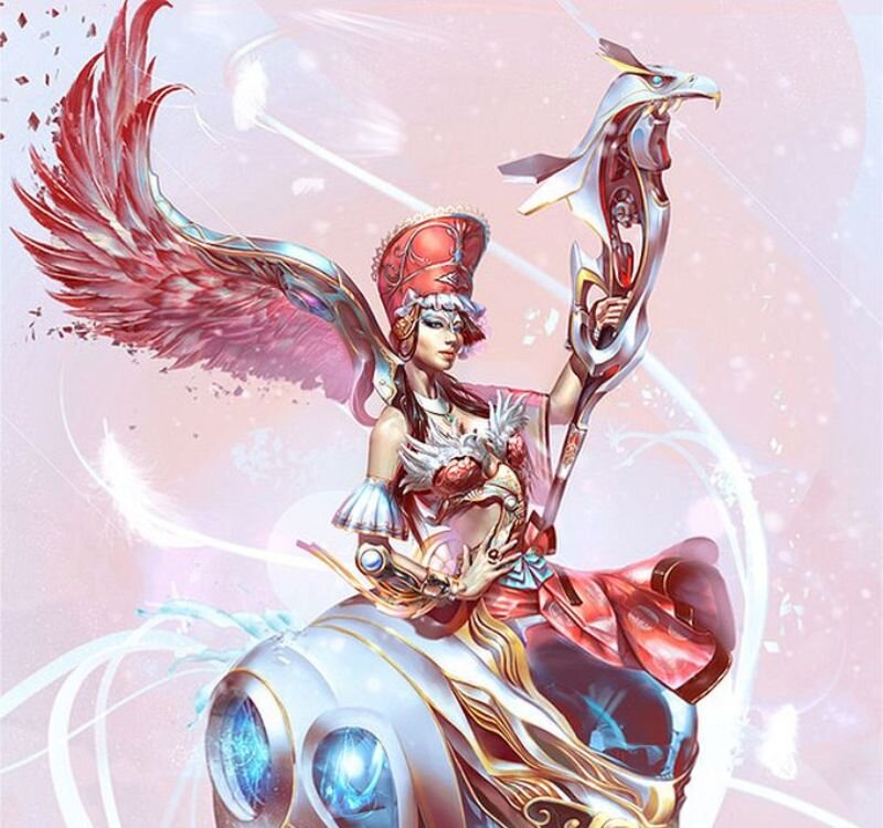 Female Warrior with Wings — Red, Dramatic, Digital Art