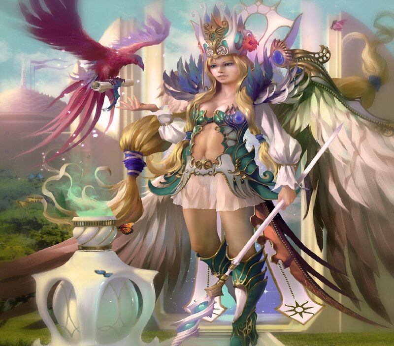 Female Warrior with Wings — White, Dramatic, Afternoon