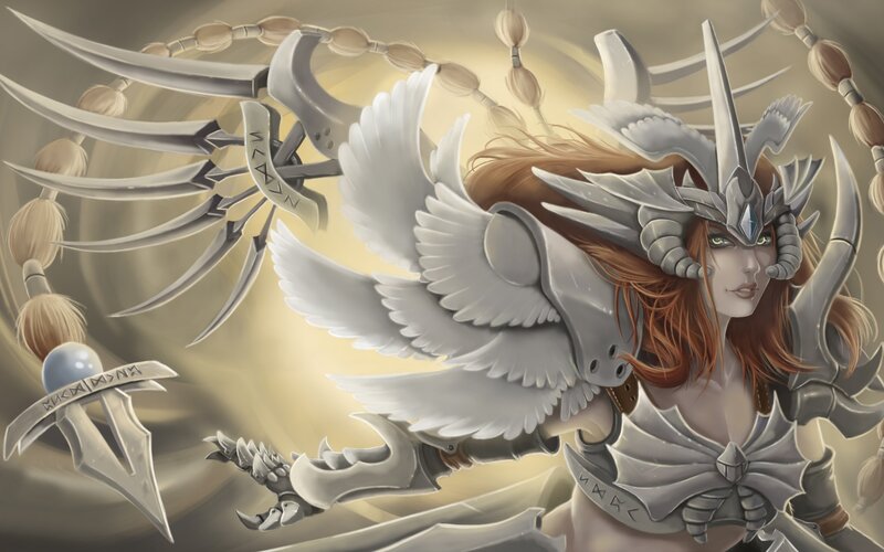 Female Warrior with Wings — White, Dramatic, Digital Art, Armor