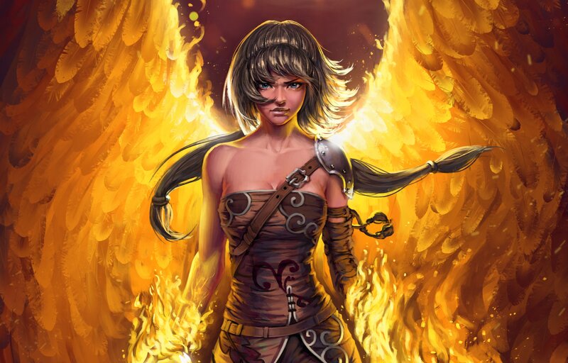 Female Warrior with Wings — Yellow