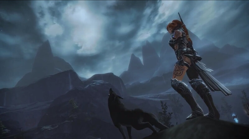 Female Warrior with Wolf — Gray, Dramatic