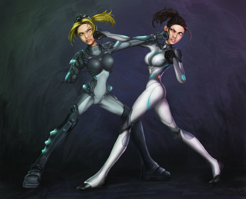 female warriors in futuristic armor