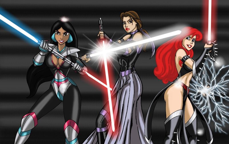female warriors with lightsabers