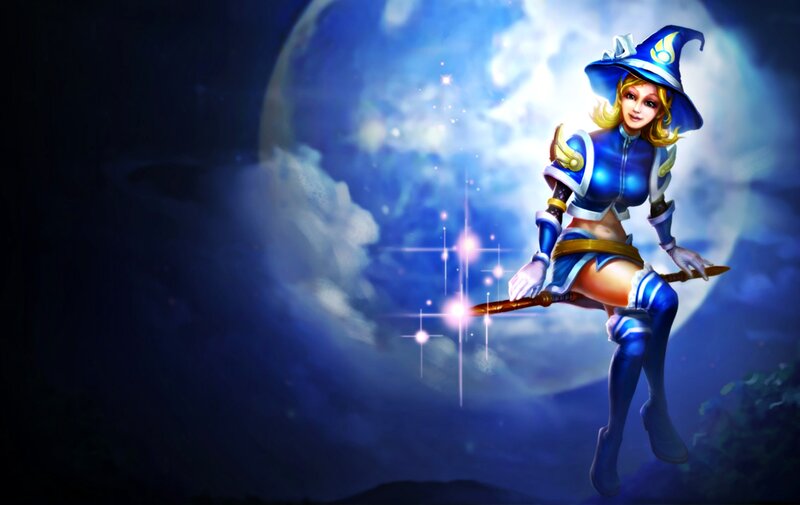 Female Witch on Broom — Blue, Magical