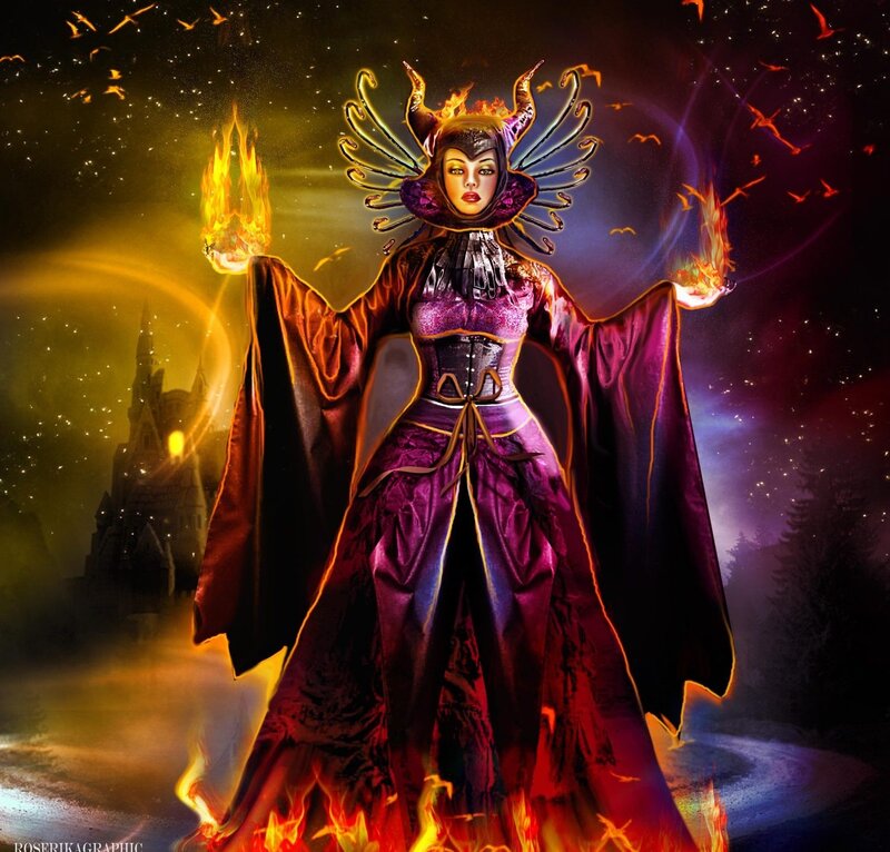 Female Witch with Flames