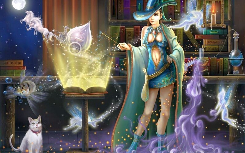Female Wizard Casting Spell — Blue