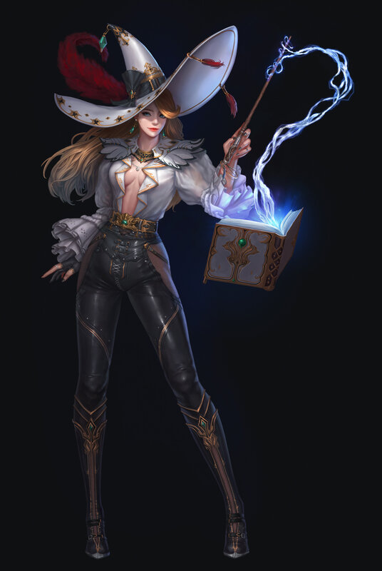Female Wizard with Staff — Black, Dramatic