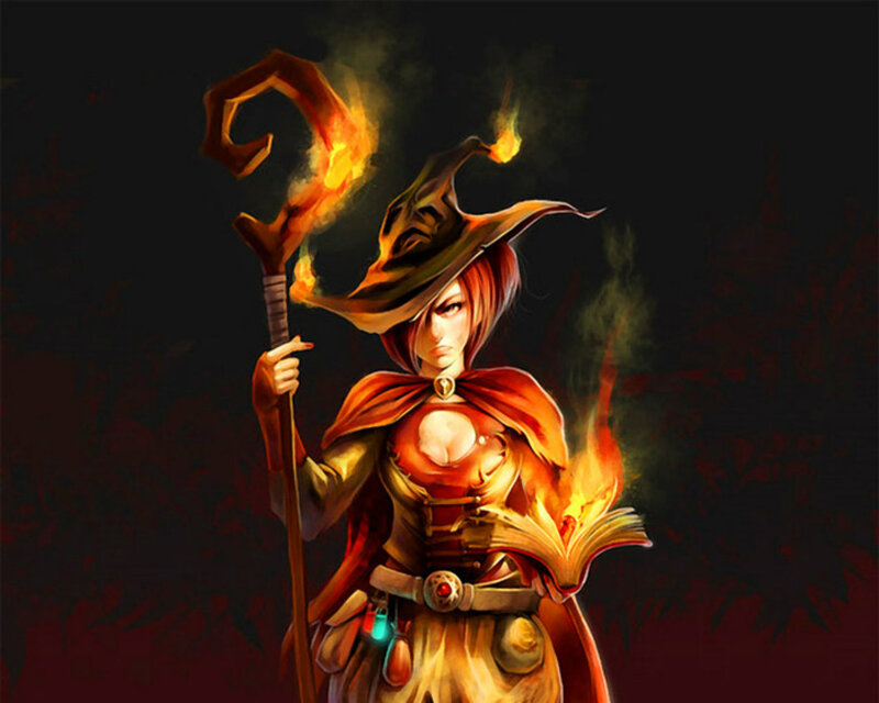 Female Wizard with Staff — Black