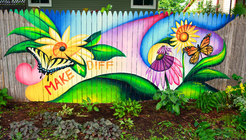 Fence Mural with Flowers