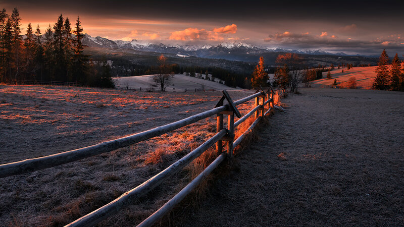 Fenced Field at Sunset