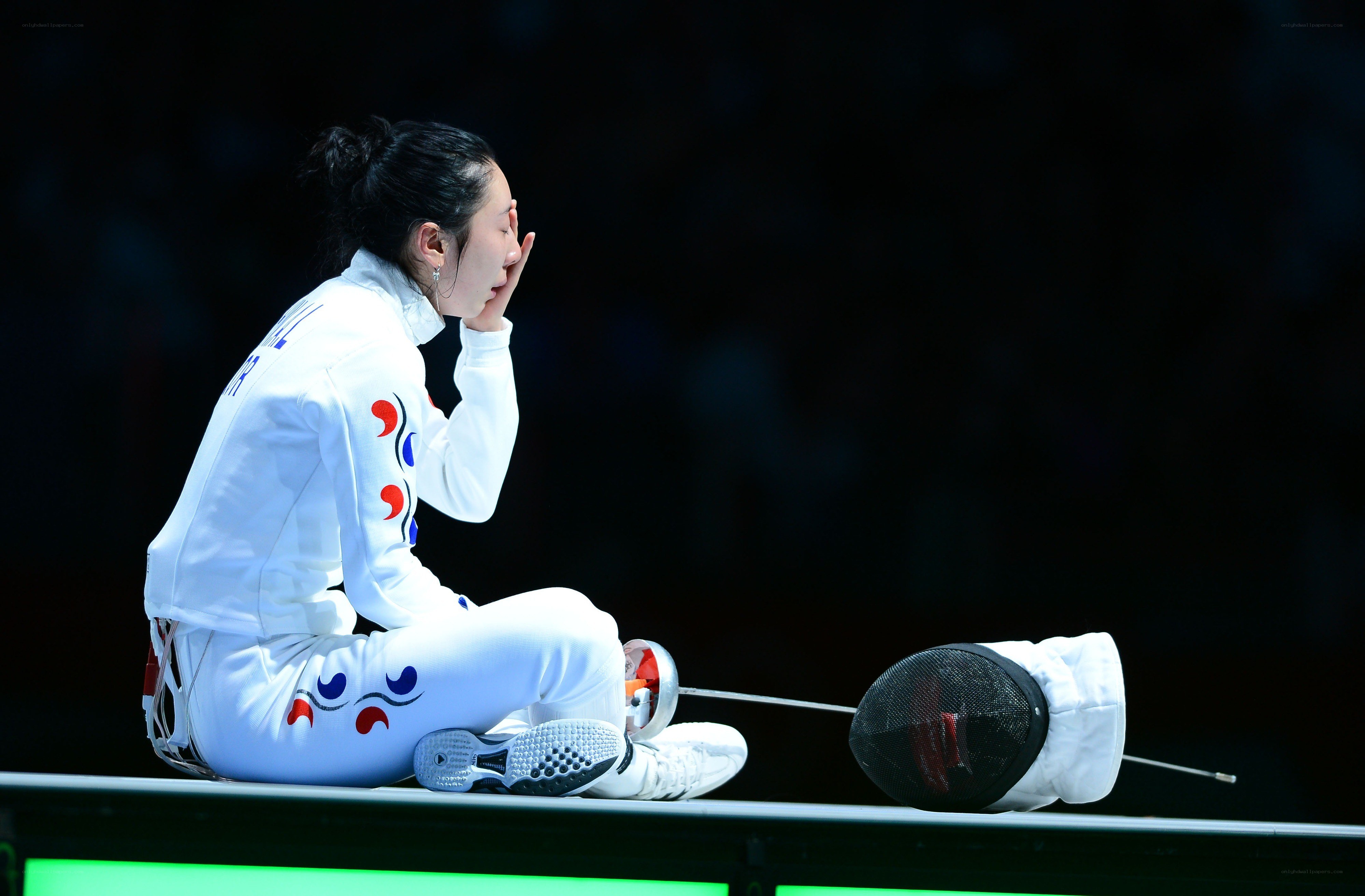 Fencer in emotional moment