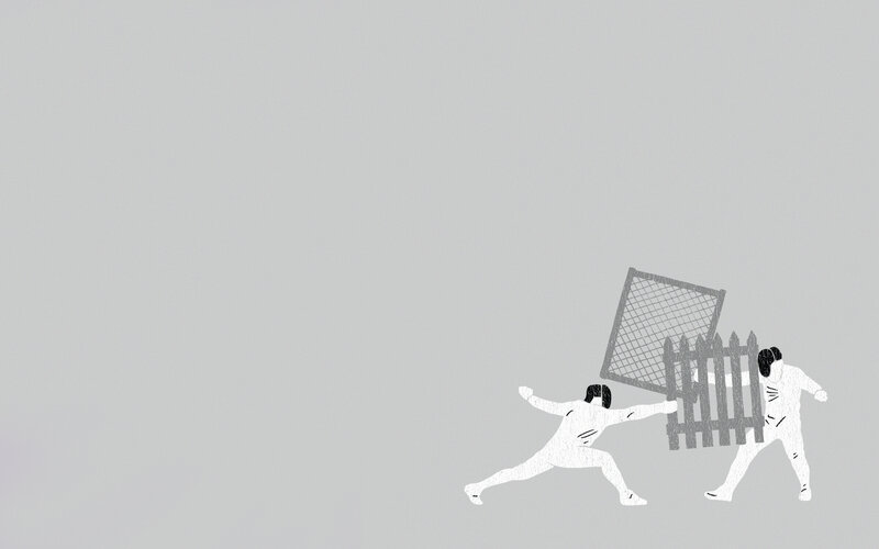 Fencers with a fence