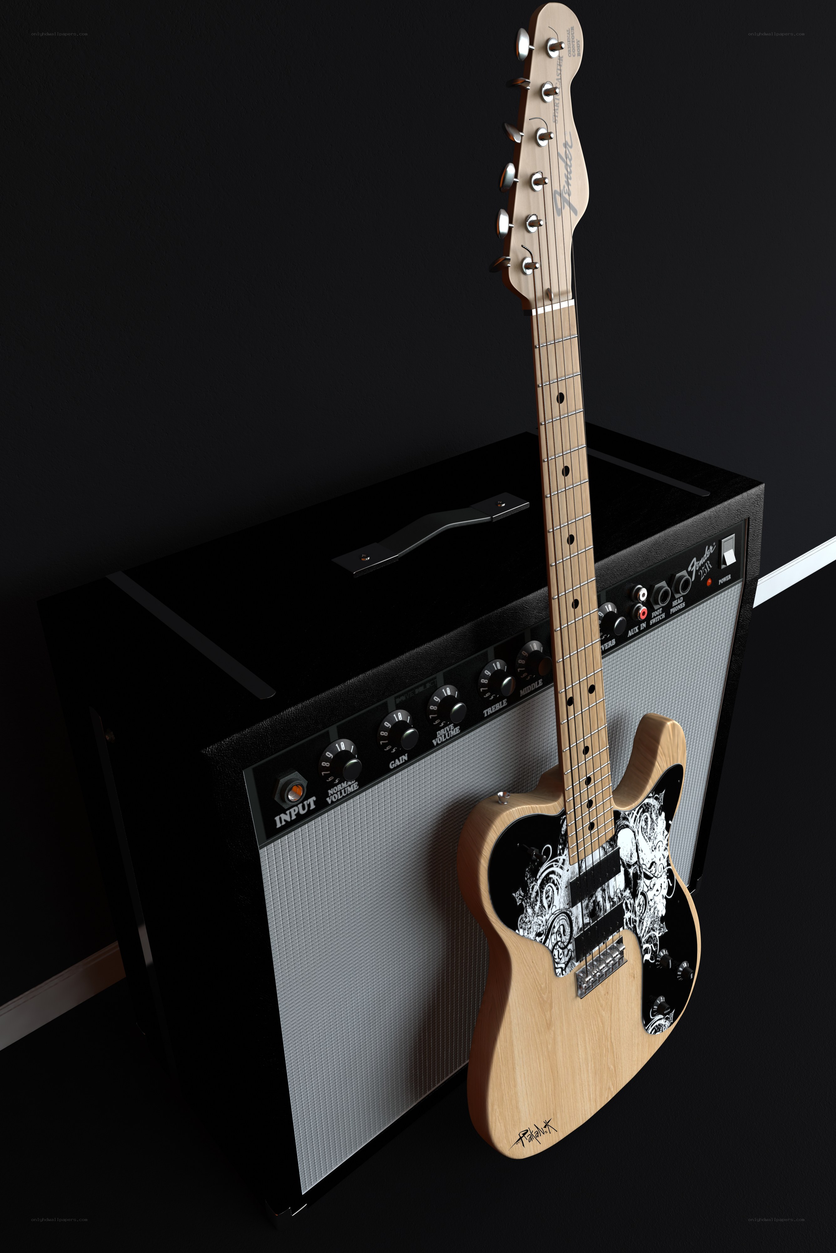 Fender guitar with amplifier