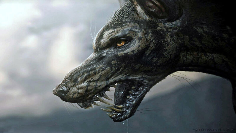 Feral Wolf with Open Mouth — Black