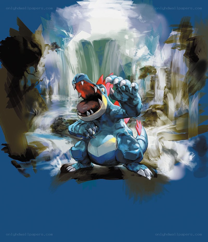 Feraligatr roaring by waterfall