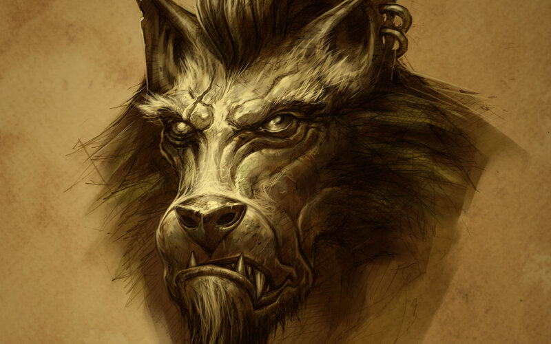 ferocious wolf creature portrait