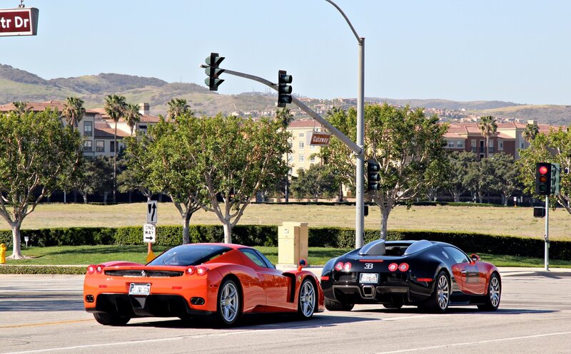 Ferrari and Bugatti at intersection